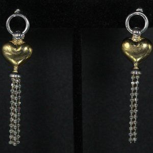 STERLING SILVER DIDAE ISRAEL VERMEIL HEART TASSEL EARRINGS